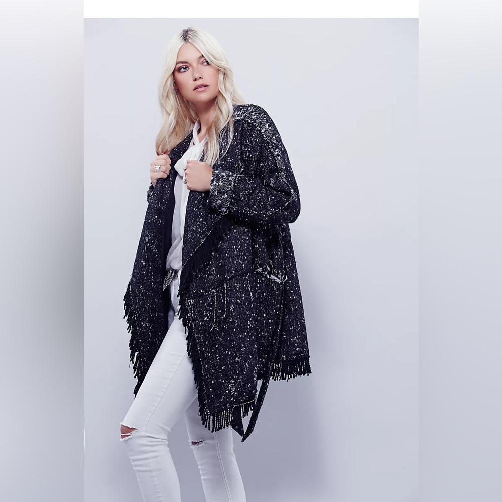 Free People Fringe Wrap Blanket Coat | Tweed Waterfall | Size S (Oversized)
